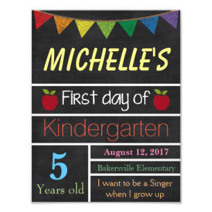 Eerste dag van het schoolteken, schoolbord foto afdruk