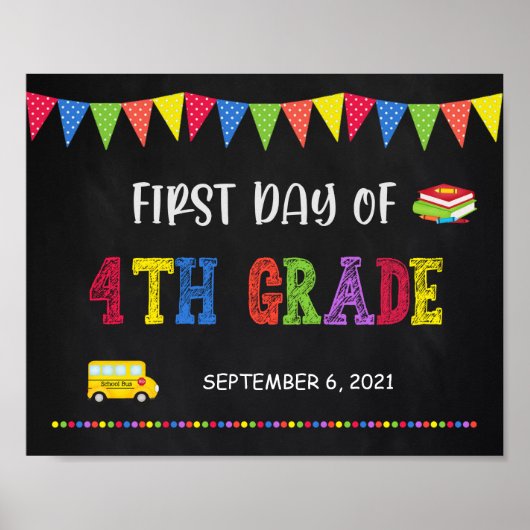 Eerste dag van het schoolteken | Vierde graad Post Poster (Voorkant)