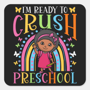 Eerste dag van het schoolzwarte meisje terug naar  vierkante sticker