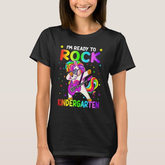 Eerste dag van Kindergarten Rock Unicorn Girls T-shirt (Voorkant)