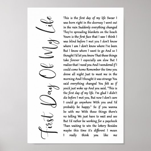 Eerste dag van mijn leven, witboek Song Lyric Prin Poster (Voorkant)