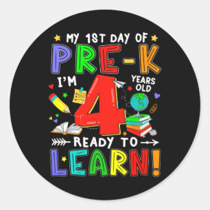 Eerste dag van pre-k 4 jaar oud klaar om te leren ronde sticker