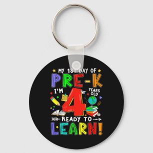 Eerste dag van pre-k 4 jaar oud klaar om te leren sleutelhanger
