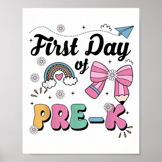Eerste dag van Pre-K Grade Pencil Teacher Girls Poster (Voorkant)