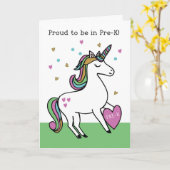 Eerste dag van Pre-K voor Meisje Roze Eenhoorn Kaart (Gele Bloem)