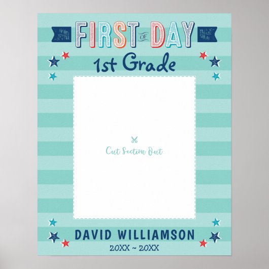 Eerste dag van schoolblauwe streep Foto Lijst Cuto Poster (Voorkant)