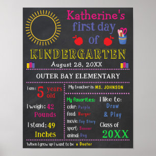 Eerste dag van schoolbord krijtbord aangepaste fot poster