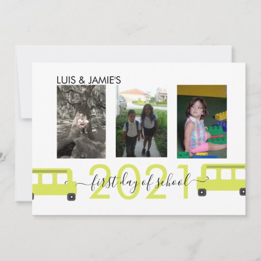 Eerste dag van schoolbuskaartje kaart (Voorkant)