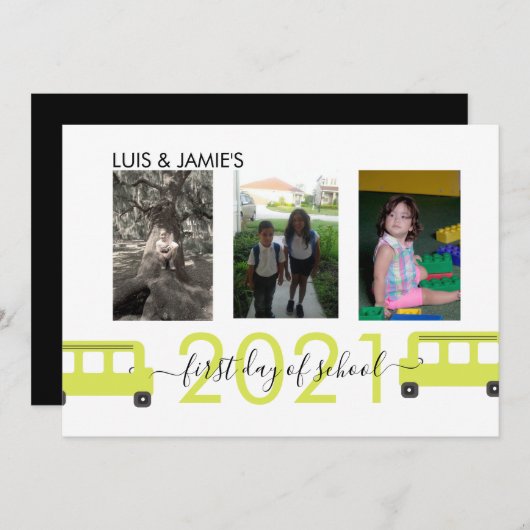 Eerste dag van schoolbuskaartje kaart (Voorkant / Achterkant)