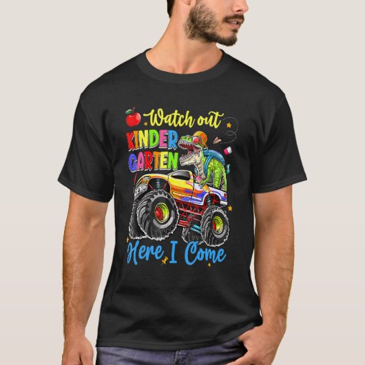 Eerste dag van schooldinosaurusmonster Truck Kinde T-shirt (Voorkant)