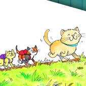 Eerste dag van schoolkatten briefkaart