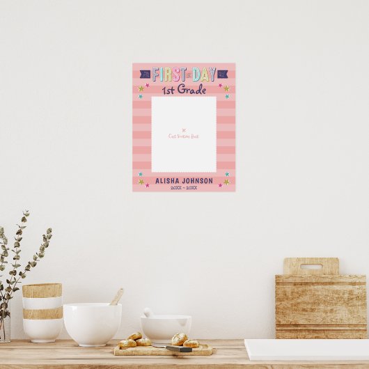 Eerste dag van schoolroze band Foto Lijst Cutout Poster (Keuken)