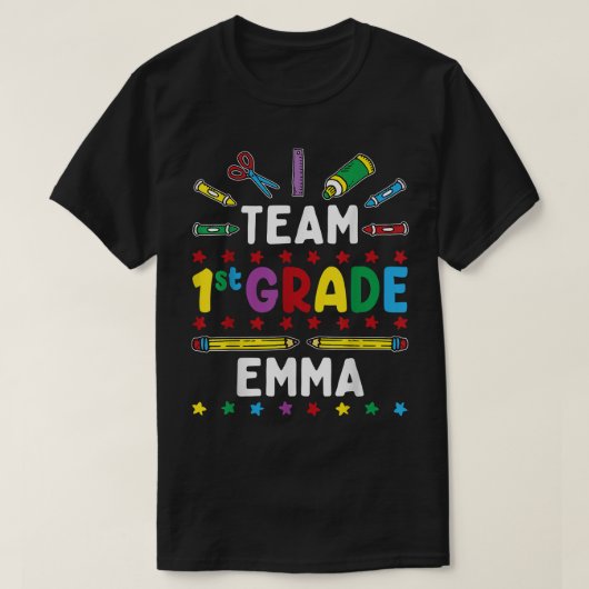 Eerste dag van schoolteam 1-graad Emma Funny Gro T-shirt (Design voorkant)
