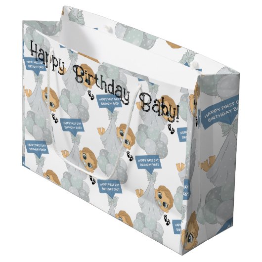 Eerste dag verjaardag groot cadeauzakje (Voorkant Gekanteld)