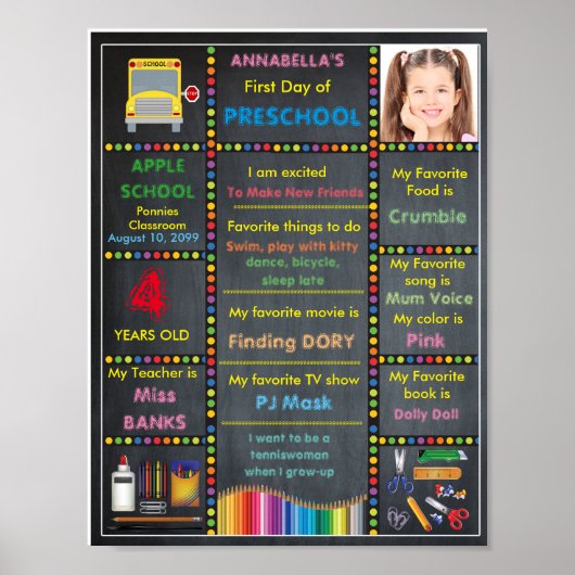 Eerste dag voorschoolse bord, bordfoto GIRL Poster (Voorkant)