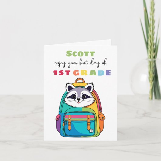 Eerste Dag Wasbeer Graad School Zoon Dochter Kaart (Voorkant)