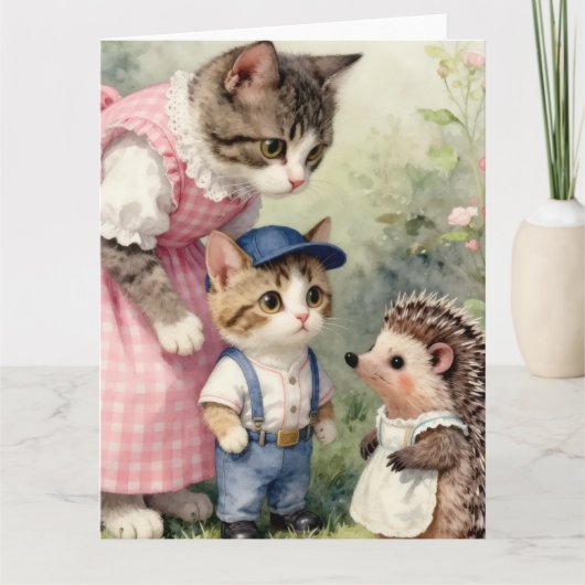Eerste Dag Wensen – Kitten & Egel Bedankkaart (Voorkant)