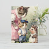 Eerste Dag Wensen – Kitten & Egel Bedankkaart (Staand voorkant)