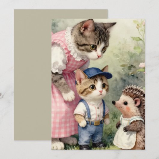 Eerste Dag Wensen – Kitten & Egel Bedankkaart (Voorkant / Achterkant)