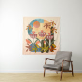 Eerste dalende bladeren en moderne bloemen illustr wandkleed (In situ)