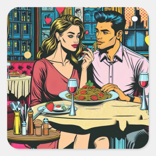 Eerste Datum | Spaghettisdiner Vierkante Sticker (Voorkant)