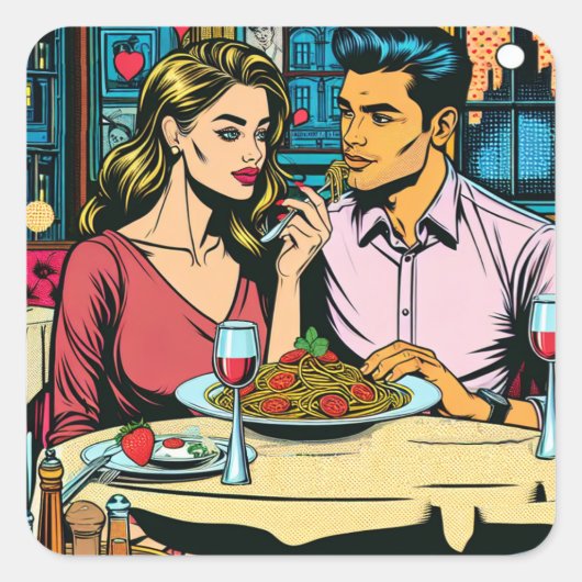 Eerste Datum | Spaghettisdiner Vierkante Sticker (Voorkant)