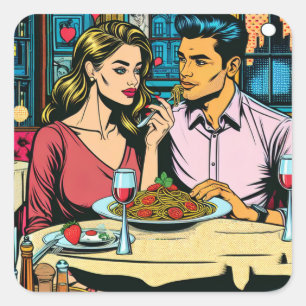 Eerste Datum   Spaghettisdiner Vierkante Sticker