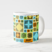 Eerste dingen eerste theepauze! Grappig Magenta & Grote Koffiekop (Voorkant rechts)