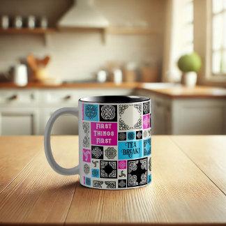 Eerste dingen eerste theepauze! Grappig Magenta & Tweekleurige Koffiemok