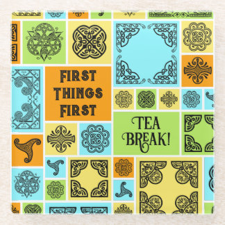 Eerste dingen eerste theepauze! Grappig Sinaasappe Glazen Onderzetter