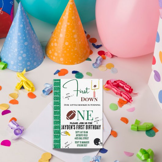 Eerste down football verjaardagsuitnodiging kaart