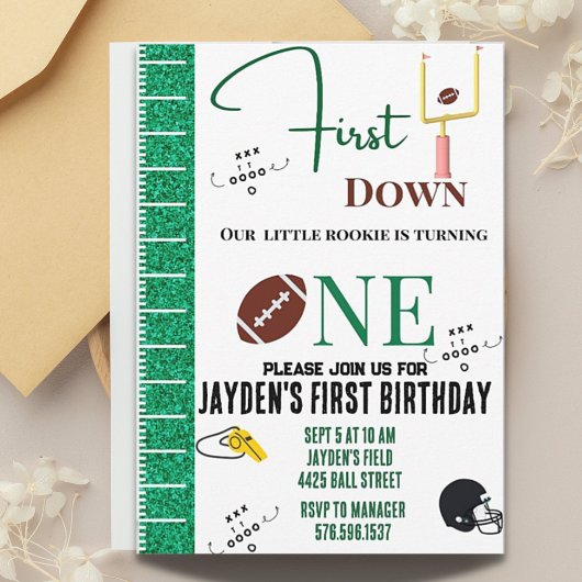 Eerste down football verjaardagsuitnodiging kaart