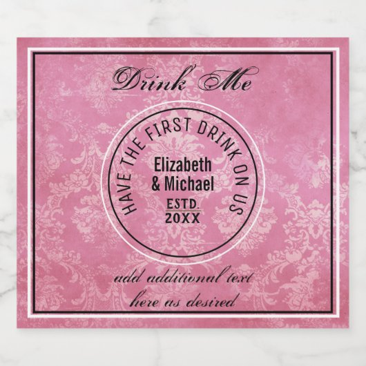Eerste drankje is op ons - DRINK ME PINK huwelijks Bier Etiket (Enkel label)