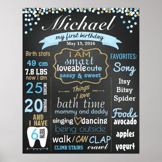 Eerste eerste bord van Birthday Chalkboard: confet Poster (Voorkant)