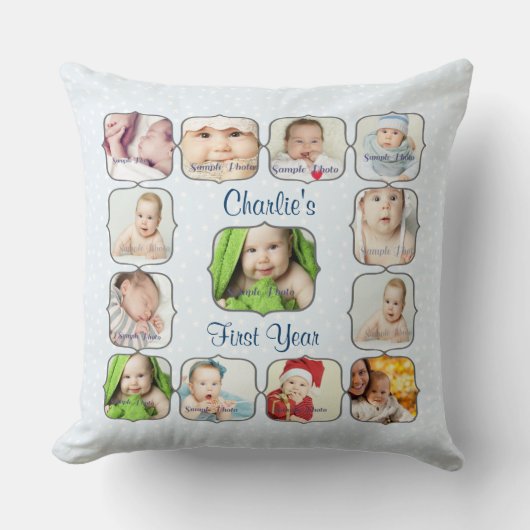 Eerste eerste jaar van de baby Foto Collage Pillow Kussen (Voorkant)