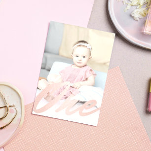 Eerste eerste verjaardag Blush Pink Rose Gold Girl Kaart