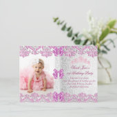 Eerste eerste verjaardag van de meisjes roze foto  kaart (Staand voorkant)