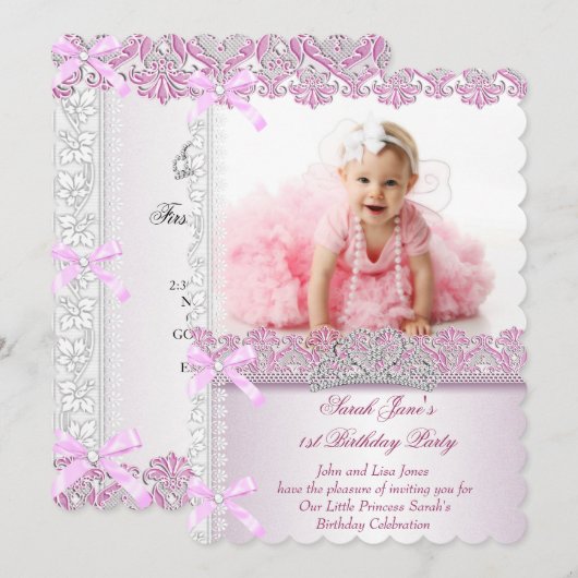 Eerste eerste verjaardag van de meisjes van het fe kaart (Voorkant / Achterkant)