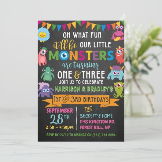 Eerste en derde verjaardag van het kleine Monster Kaart (Staand voorkant)