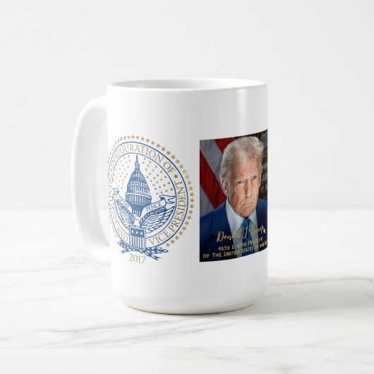 Eerste en tweede inaugurele zegel Donald Trump Koffiemok (Voorkant links)
