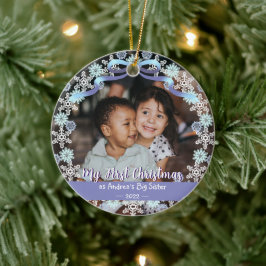 Eerste Erasmus oma Snowflakes Ribbon Light Blue Keramisch Ornament