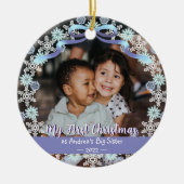 Eerste Erasmus oma Snowflakes Ribbon Light Blue Keramisch Ornament (Voorkant)