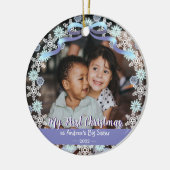 Eerste Erasmus oma Snowflakes Ribbon Light Blue Keramisch Ornament (Links)