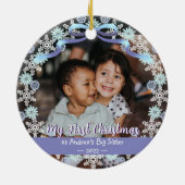 Eerste Erasmus oma Snowflakes Ribbon Light Blue Keramisch Ornament (Achterkant)