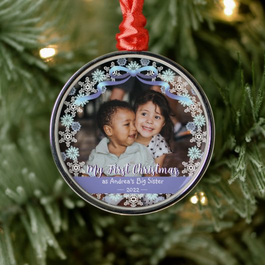 Eerste Erasmus oma Snowflakes Ribbon Light Blue Metalen Ornament (Boom)