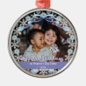 Eerste Erasmus oma Snowflakes Ribbon Light Blue Metalen Ornament (Voorkant)