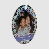Eerste Erasmus oma Snowflakes Ribbon Light Blue Ornament (voorkant)