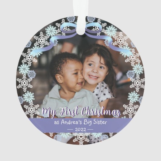 Eerste Erasmus oma Snowflakes Ribbon Light Blue Ornament (achterkant)