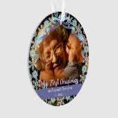 Eerste Erasmus oma Snowflakes Ribbon Light Blue Ornament (voorkant)