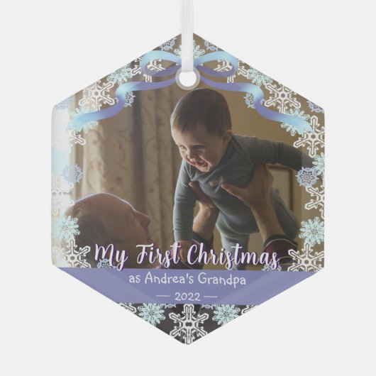 Eerste Erasmus opa Light Blue Paars Tone Snow Glas Ornament (Voorkant)